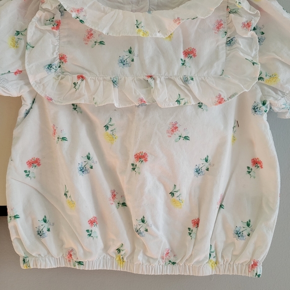 Jack & Janie Girl's Ditsy Floral Puff Sleeve Spring Poplin White Top 6 - Picture 6 of 11